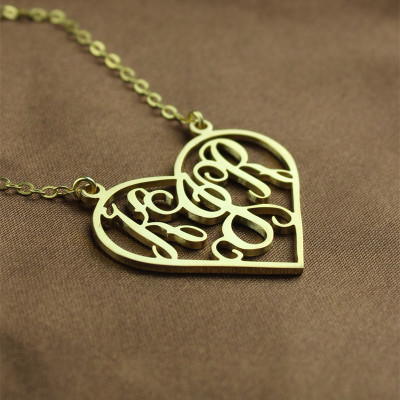 Solid Gold Initial Monogram Personalized Heart Necklace