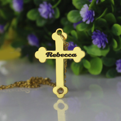 18ct Gold 925 Silver Rebecca Font Cross Name Necklace