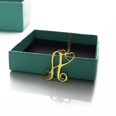 Personalized One Initial With Heart Monogram Necklace in 18ct Solid Gold