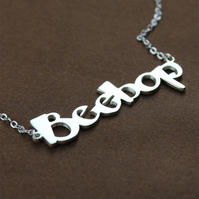 Solid White Gold Personalized Beetle font Letter Name Necklace