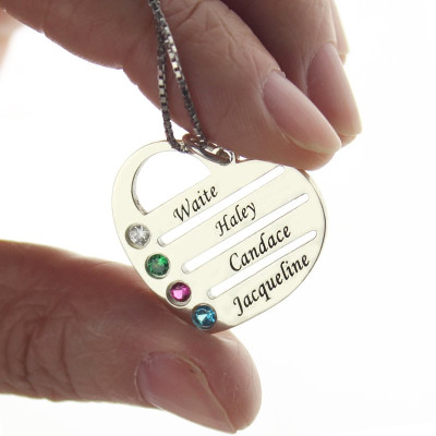 Personalized Mothers Heart Necklace Gift with Birthstone  Name 