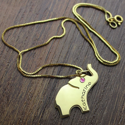 Elephant Lucky Charm Necklace Engraved Name 18ct Gold