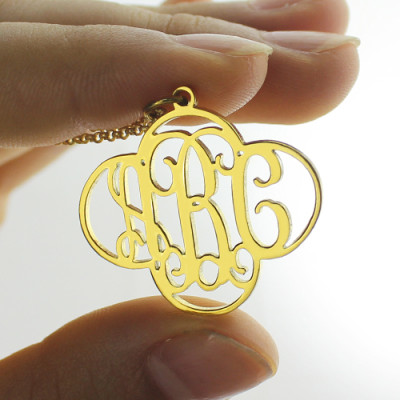 Personalized Cut Out Clover Monogram Necklace 18ct Gold