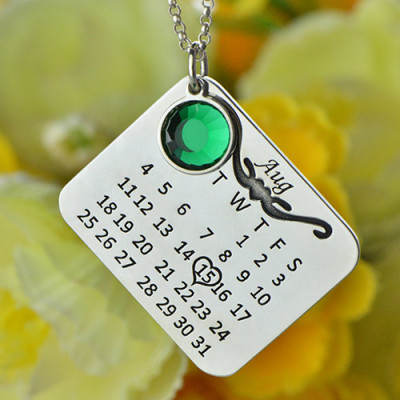 Birthstone Birthday Calendar Necklace Gifts Sterling Silver 