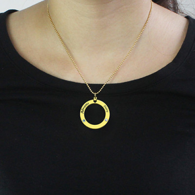 Circle of Love Name Necklace with Birthstone 18ct Gold Silver 