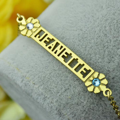 Personalized Birthstone Name Bracelet for Her 18ct Gold 