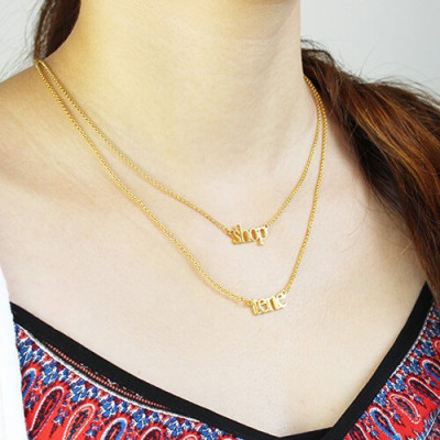 Double Layer Mini Name Necklace 18ct Gold