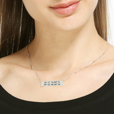 Custom Silver Latitude Longitude Coordinates Address Necklace