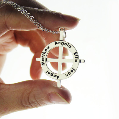 Silver Latin Style Circle Cross Necklace with Any Names