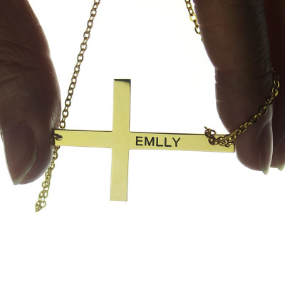 18ct Gold Silver Latin Cross Necklace Engraved Name 1.25"