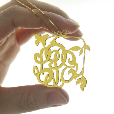 Vines  Butterfly Monogram Initial Necklace 18ct Gold