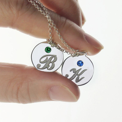 Personalized Disc Necklace with Initial  Birthstone 