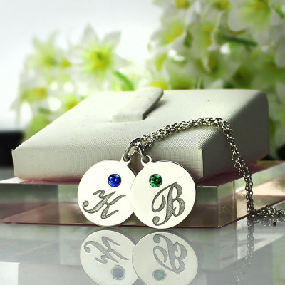 Personalized Disc Necklace with Initial  Birthstone 