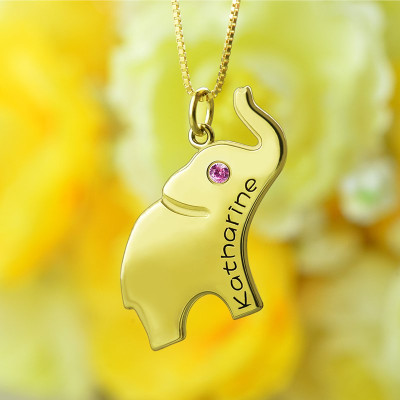 Elephant Lucky Charm Necklace Engraved Name 18ct Gold