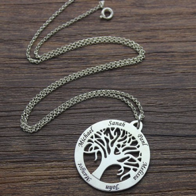 Tree Of Life Necklace Engraved Names in Silver