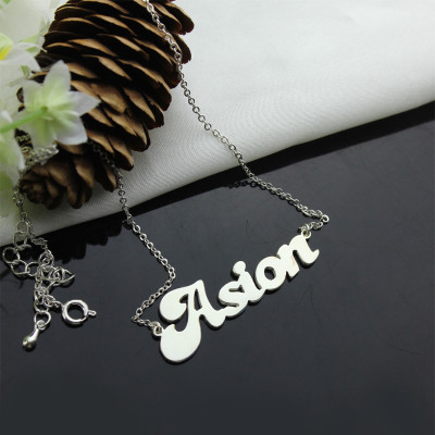Personalized 18ct Solid White Gold BANANA Font Style Name Necklace