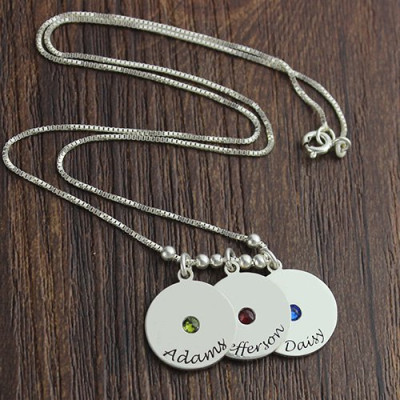 Mother's Disc and Birthstone Charm Necklace 