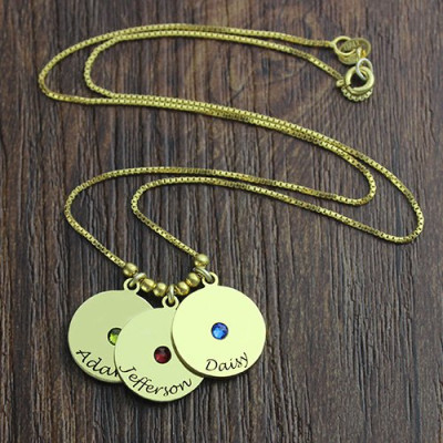 Mother's Disc and Birthstone Charm Necklace 18ct Gold 