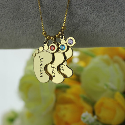 Mother Pendant Baby Feet Necklace 18ct Gold