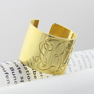 Script Monogram Cuff Ring Gifts 18ct Gold
