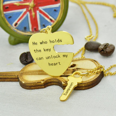 He Who Holds the Key Couple Necklaces Set 18ct Gold