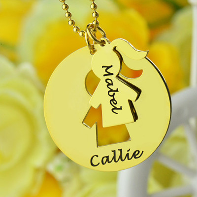 Mother and Child Necklace Set with Name 18ct Gold
