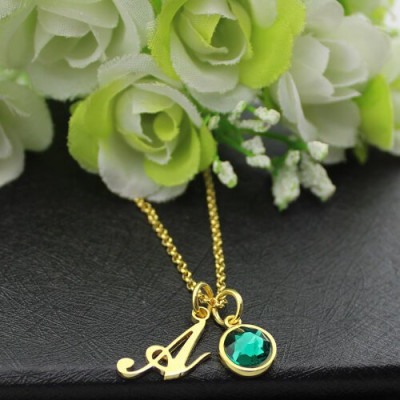 Custom Birthstone Initial Necklace 18ct Gold 