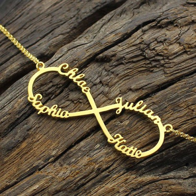Custom 18ct Gold Infinity Necklace 4 Names