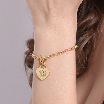 Heart Monogram Initial Charm Bracelets In 18ct Gold