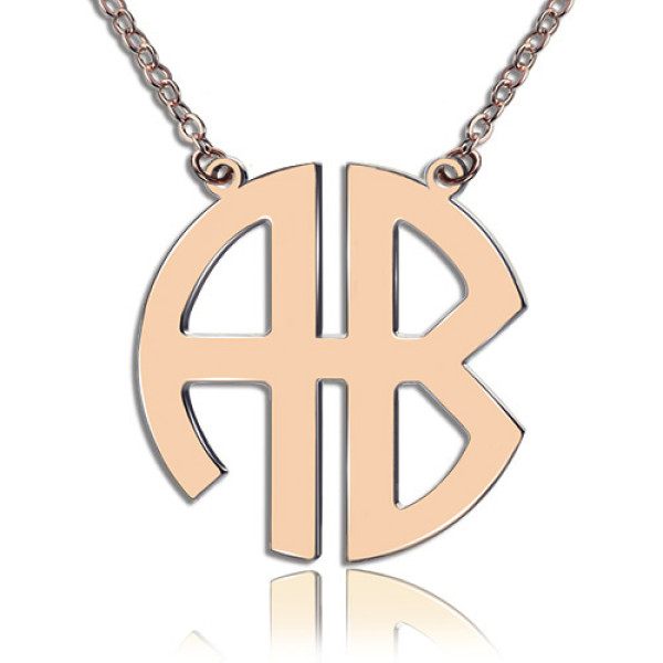 Two Initial Block Monogram Pendant Necklace Solid Rose Gold