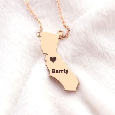 California State Shaped Necklaces With Heart  Name 