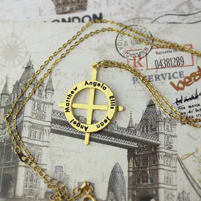 Gold Plated Silver Latin Style Circle Cross Necklace with Any Names