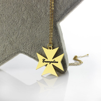Gold Plated 925 Silver Maltese Cross Name Necklace