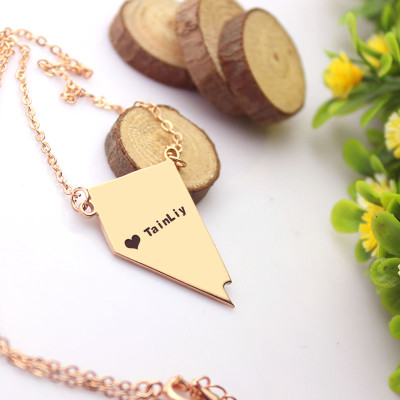 Custom Nevada State Shaped Necklaces With Heart  Name Rose Gold