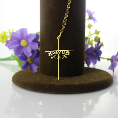 Gold Plated 952 Silver Cross Name Necklaces with Rose