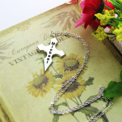 Silver Conical Shape Cross Name Necklace