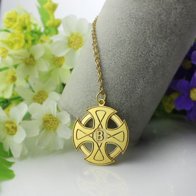 Engraved Celtic Cross Necklace 18ct Gold 925 Silver