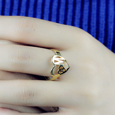 Personalized Heart in Heart Double Initial Ring 18ct Gold