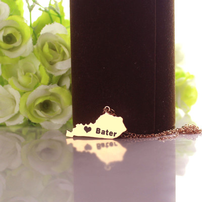 Custom Kentucky State Shaped Necklaces With Heart  Name Rose Gold