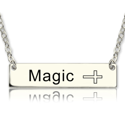 Nameplate Bar Necklace with Icons Sterling Silver