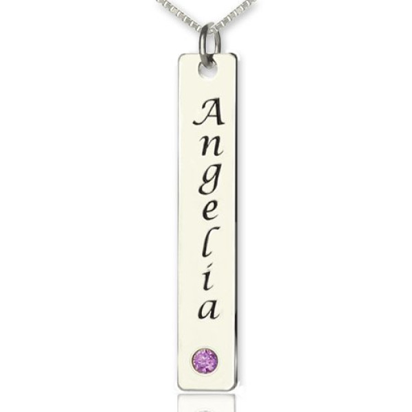 Vertical Bar Necklace Name Tag Silver