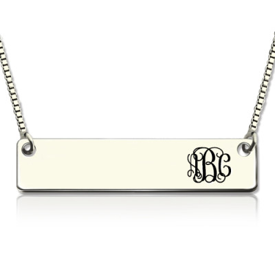 Engraved Monogram Initial Bar Necklace Sterling Silver