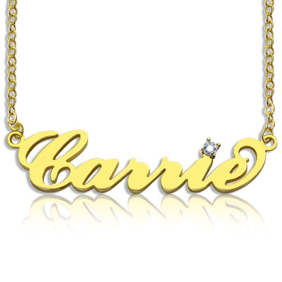 Carrie Nameplate Necklace with Birthstone 18ct Gold 