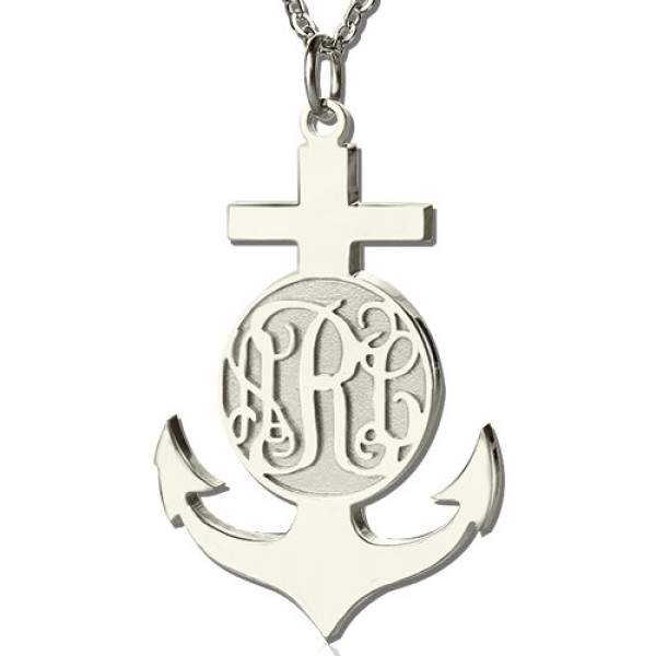 Sterling Silver Anchor Monogram Initial Necklace