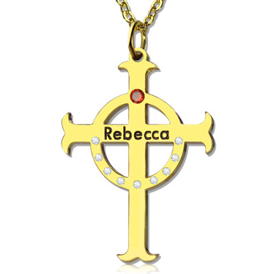 Circle Cross Necklaces with Birthstone  Name 18ct Gold Silver 