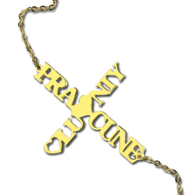 Personalized Two Name Cross Necklace Gold Plated 925 Silver