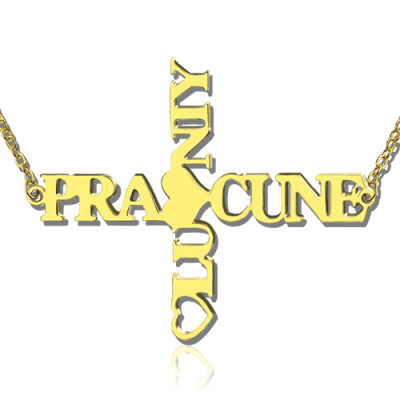 Personalized Two Name Cross Necklace Gold Plated 925 Silver