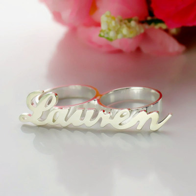 Personalized Allegro Two Finger Name Ring Sterling Silver