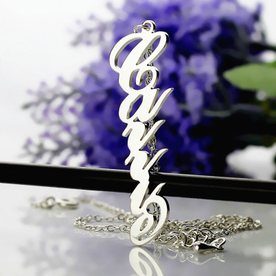 Personalized Vertical Carrie Style Name Necklace Silver