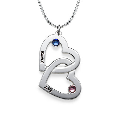 Engraved Heart Necklace with Birthstones 